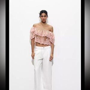 Zara Pink Off-Shoulder Blouse Chic Top